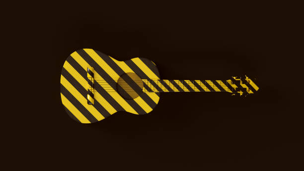 Colorful drawn artwork. Emotive young man playing guitar, performing at concert, party isolated over yellow background. Musilover. Concept of party, freedom, expression, emotions, music, fashion, ad