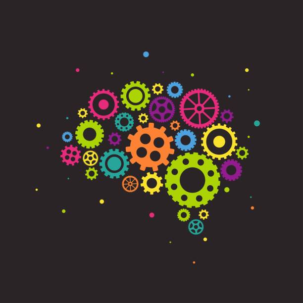 istock bright brain made of colorful gears and wheels icon isolated on black background. Combination of pinions. 997544932