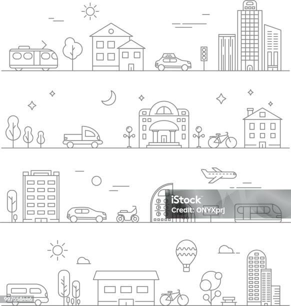 Urban Traffic Linear Transportation Symbols Isolate Stock Illustration - Download Image Now