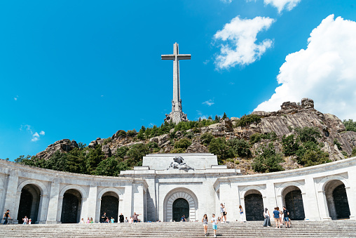 San Lorenzo de El Escorial, Spain - July 7, 2018: Outdoor view of The Valle de los Caidos or Valley of the Fallen. It was erected in Guadarrama, to honour who died in the Spanish Civil War