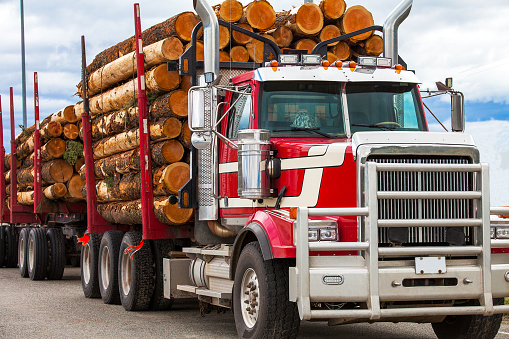 Pesada carga camión de transporte de madera en Columbia Británica Canadá photo