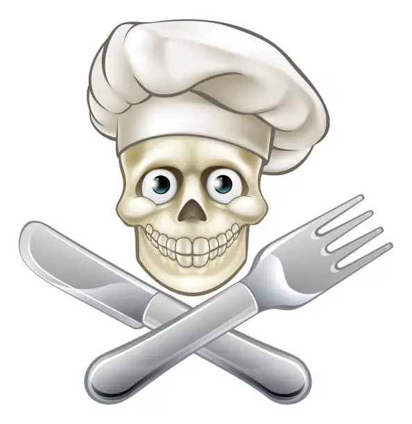 Vector illustration of Skull Chef Pirate Cartoon