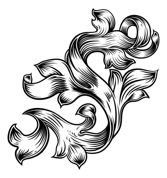 Scroll Floral Filigree Pattern Heraldry Design A filigree floral pattern scroll baroque design tattoo borders stock illustrations