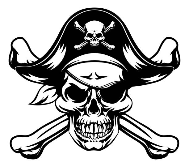 пиратский череп и скрещенные кости - pirate corsair cartoon danger stock illustrations
