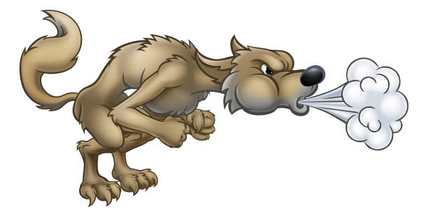 ilustrações de stock, clip art, desenhos animados e ícones de cartoon three little pigs big bad wolf blowing - book monster fairy tale picture book