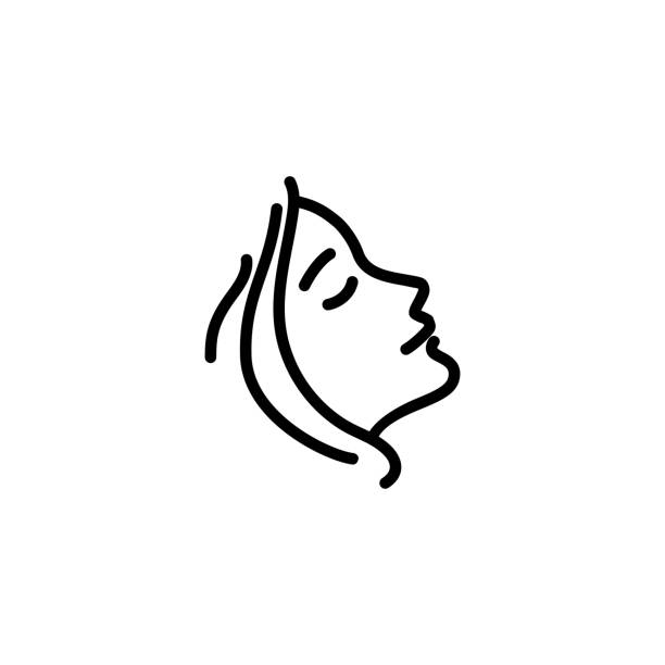 ilustraciones, imágenes clip art, dibujos animados e iconos de stock de icono de línea de perfil de mujer - facial massage human face women beauty