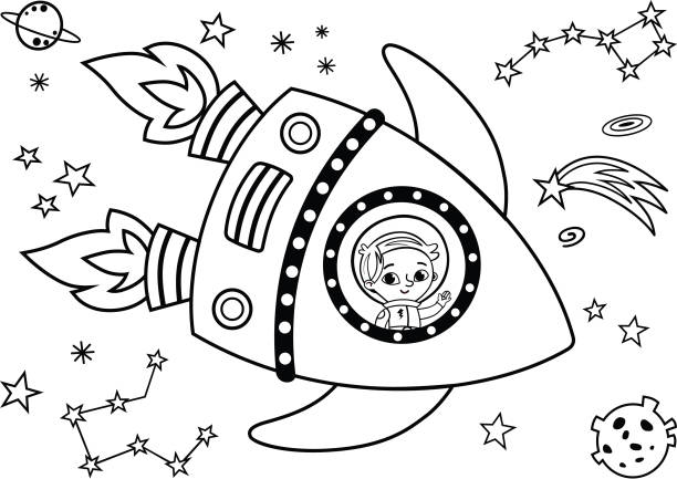 黒と白の宇宙飛行士がスペースの旅を持っていること。 - お絵かき点のイラスト素材／クリップアート素材／マンガ素材／アイコン素材