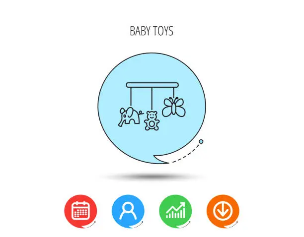 Vector illustration of Baby toys icon. Butterfly, elephant and bear.