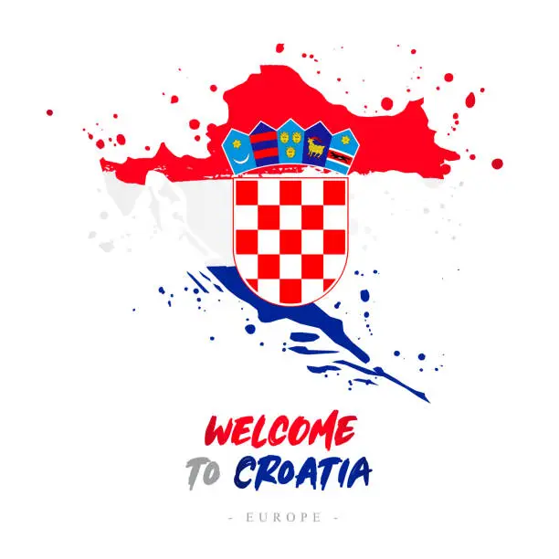 Vector illustration of Welcome to Croatia. Europe. Flag and map