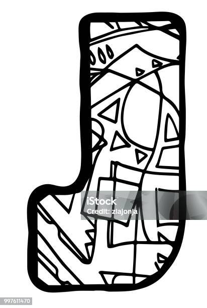 Letter J Coloring Page Stock Illustration - Download Image Now - Abstract, Alphabet, Black And White