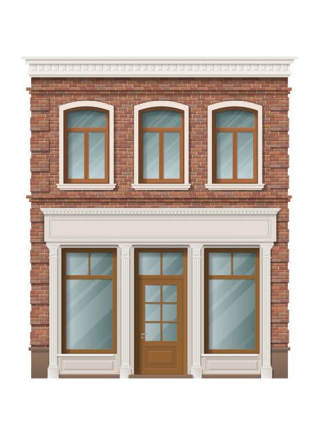 alten backsteinfassade wohngebäude - store downtown district building exterior facade stock-grafiken, -clipart, -cartoons und -symbole