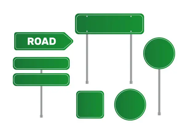 Vector illustration of Blank green road sign isolated. Sign street. Arrow blank sign
