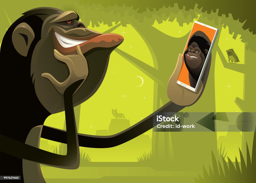 Chimpanzee Video Chatting With Gorilla Via Smartphone Stock Illustration -  Download Image Now - iStock
