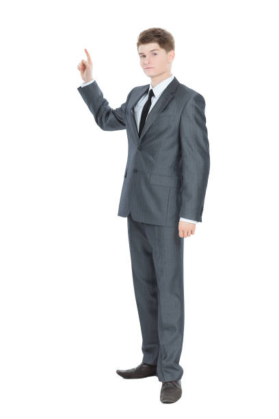 istock businessman pointing up on copy space.isolated 997642606