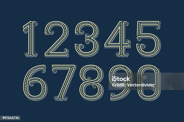 Fancy Vector Numbers In Patterned Retro Style Stock Illustration - Download Image Now - Financial Figures, Number, Art Deco