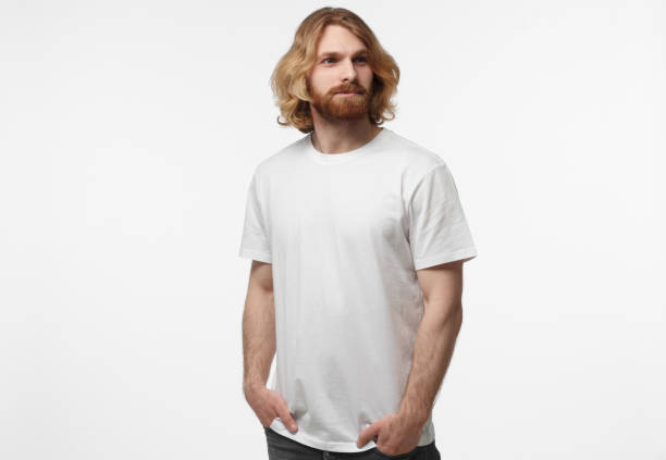 istock European bearded man poses in blank white cotton tshirt isolated on grey background 997657276