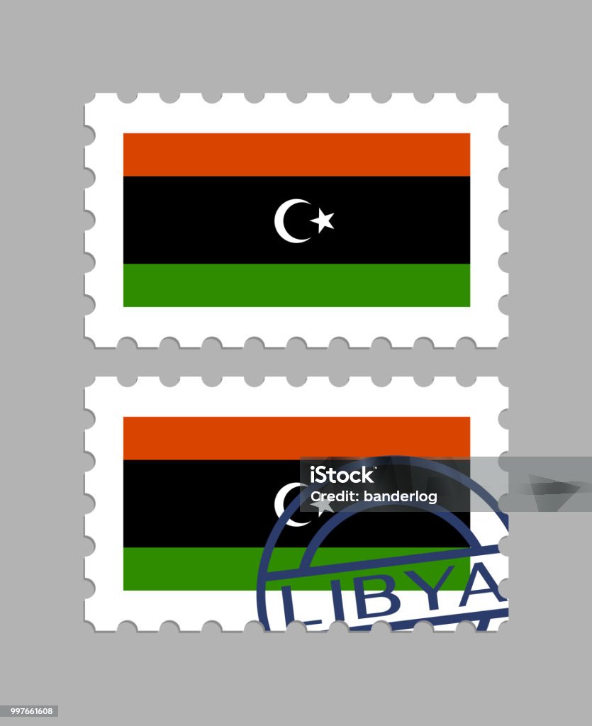 Libya flag on postage stamps Libyan flag on postage stamps Flag stock vector