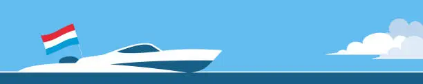 Vector illustration of Motor boat with luxembourg flag