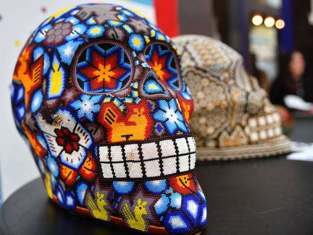 Colored skulls. Mexican crafts. Dia de los Muertos