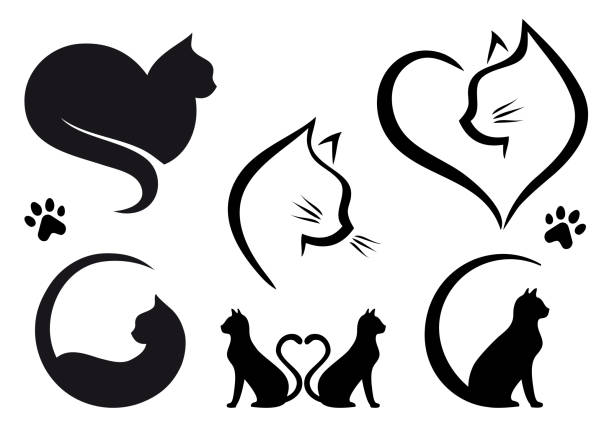 cat-logo-design, vektor-set - katzenjunges stock-grafiken, -clipart, -cartoons und -symbole