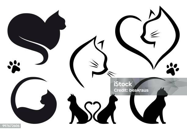 Ilustración de Diseño De Logotipo Del Gato Vector Set y más Vectores Libres de Derechos de Gato doméstico - Gato doméstico, Logotipo, Ícono