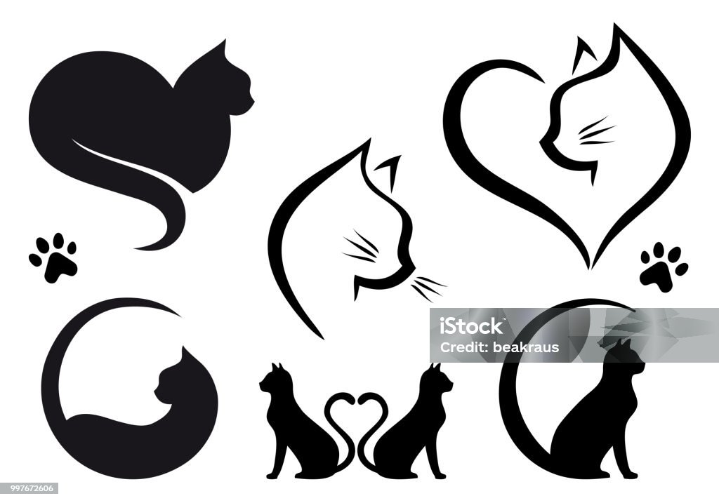 Création de logo de chat, set vector - clipart vectoriel de Chat domestique libre de droits
