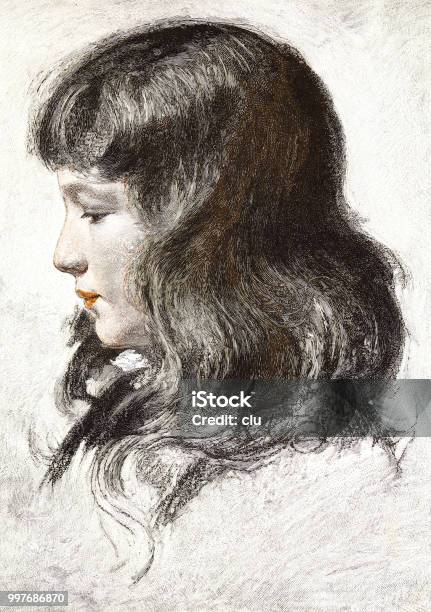Portrait Of A Girl Stock Illustration - Download Image Now - Portrait, Girls, 19th Century