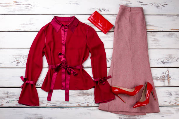 istock Red women clothes set. 997694954
