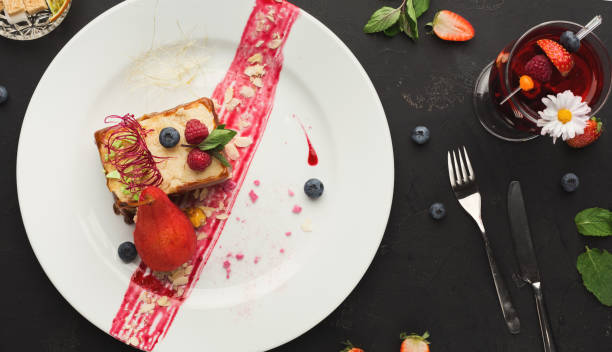 istock Exclusive dessert served on white plate, top view 997698664