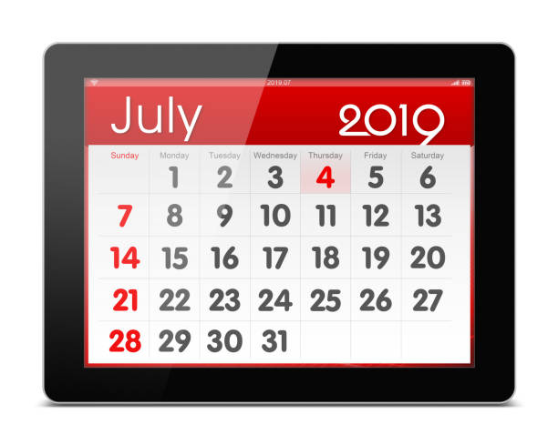 istock July 2019 Calender on digital tablet (Clipping path!) isolated on white background 997699134