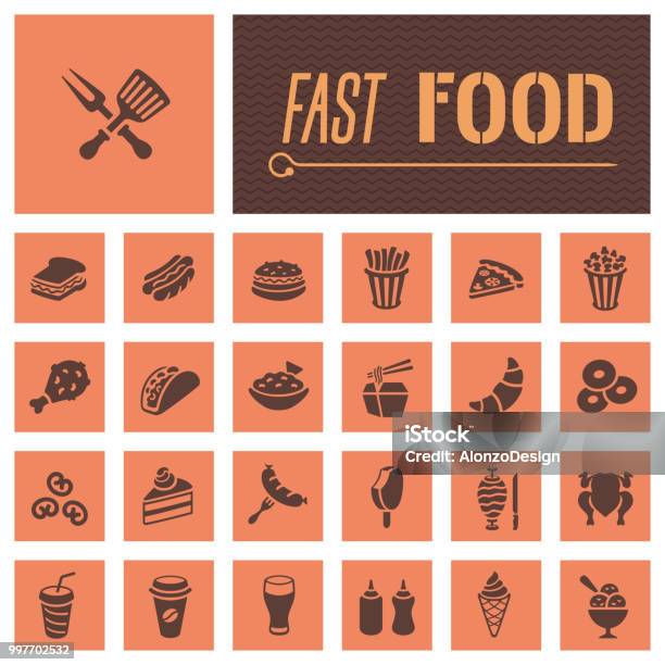 Fast Food Restaurant Icons Stock Illustration - Download Image Now - Icon Symbol, Logo, Fast Food