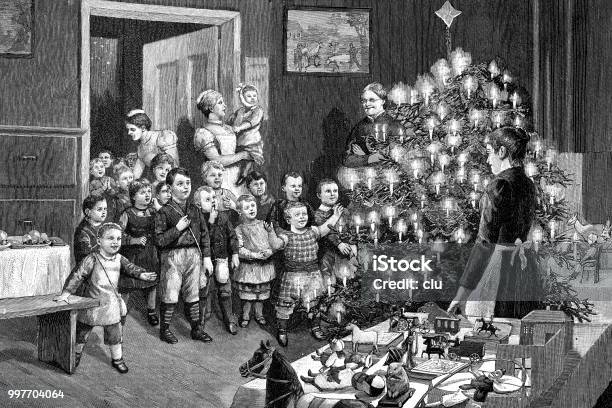 Christmas Presents For Orphans Stock Illustration - Download Image Now - Christmas, Christmas Tree, Archival