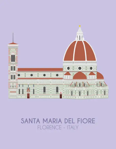 Vector illustration of Modern design poster with colorful background of Santa Maria del Fiore (Florence, Italy). Vector illustration