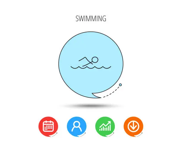 Vector illustration of Swimming icon. Swimmer in waves sign.