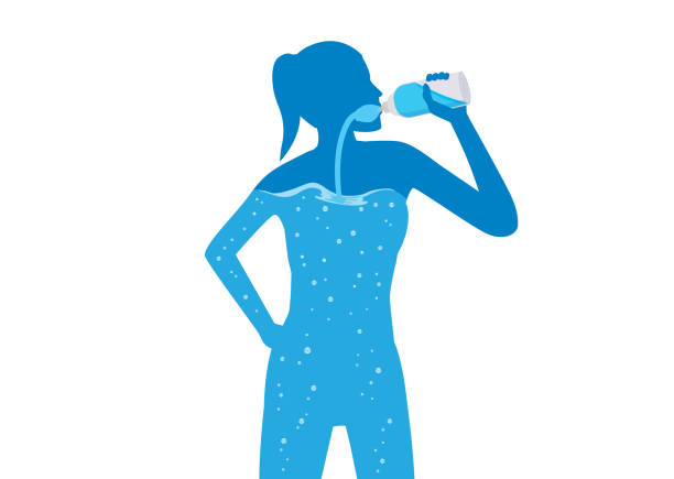 女性は彼女の体に純粋な水を飲みます。 - physical structure illustrations点のイラスト素材／クリップアート素材／マンガ素材／アイコン素材