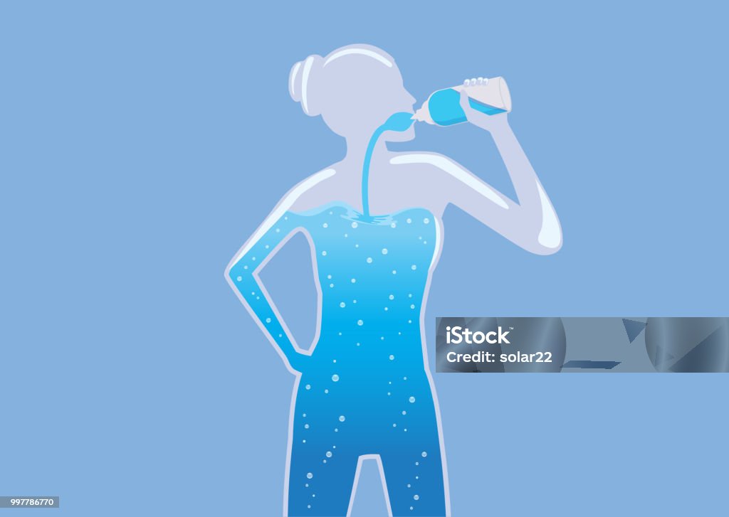 Woman with a glass body drinking pure water into her body. Woman with a glass body drinking pure water into her body. Illustration about healthy lifestyle concept. Water stock vector