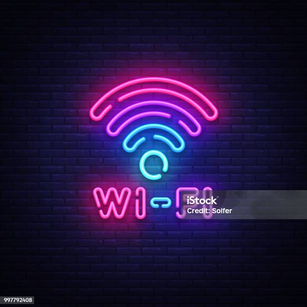 Wifi Neon Sign Vector Wifi Symbol Neon Glowing Letters Shining Light Banner Neon Text Vector Illustration Billboard Stock Illustration - Download Image Now