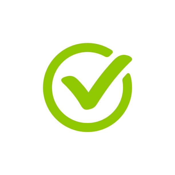 grünes häkchen-symbol in einem kreis. tick-symbol isoliert auf weißem hintergrund. vektor. - validate stock-grafiken, -clipart, -cartoons und -symbole