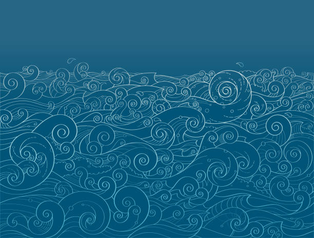 Ocean background Cute ocean waves background in the night. wind illustrations stock illustrations