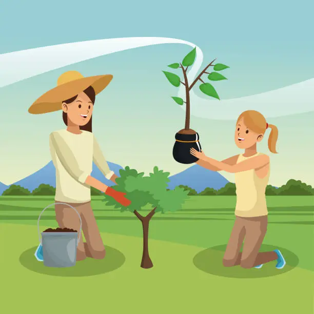 Vector illustration of Womens and gardening