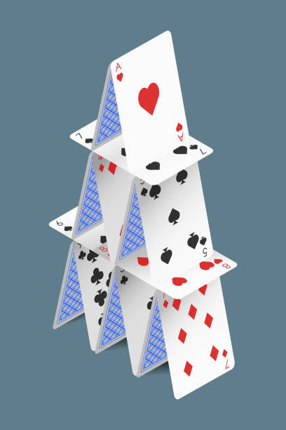 istock Isometric vector house of playing cards isolated on grey background. 997813976