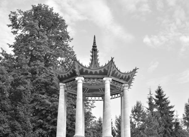 Pavilion Great Whim in Alexander park in Tsarskoye Selo, suburb of St.Petersburg, Russia. Black and white.