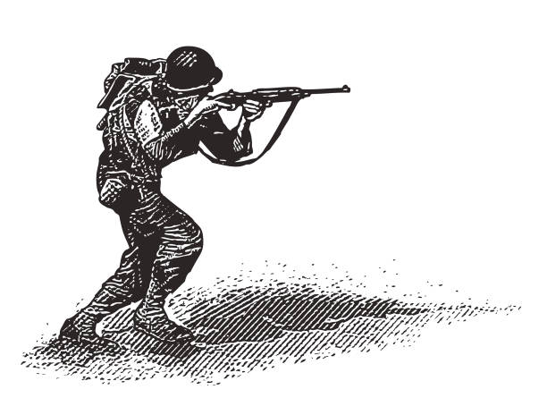 dem zweiten weltkrieg bekämpfen soldat am d-day - armed forces illustrations stock-grafiken, -clipart, -cartoons und -symbole