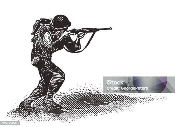 World War Ii Combat Soldier On Dday Stock Illustration - Download Image Now - Retro Style, Armed Forces, World War II