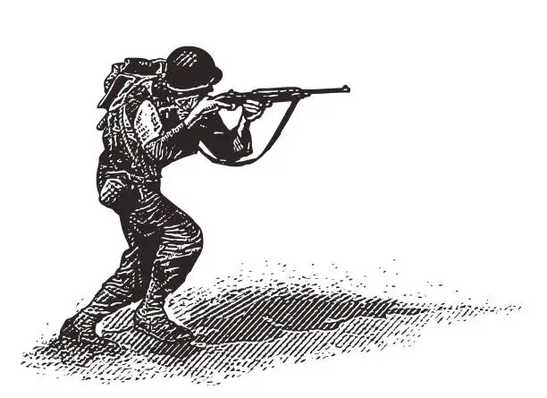 Vector illustration of World War II Combat Soldier on D-Day