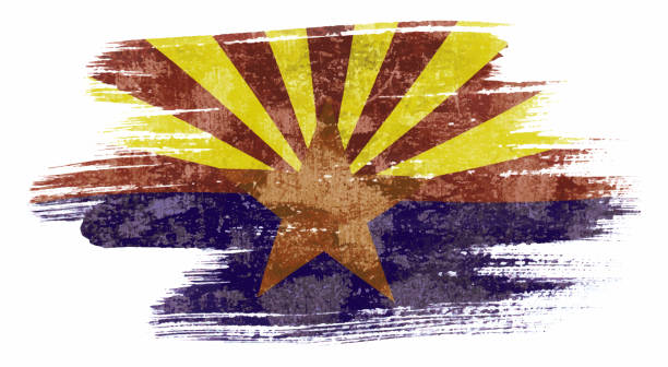Art brush watercolor painting of Arizona flag blown in the wind isolated on white background eps 10 bector illustration.