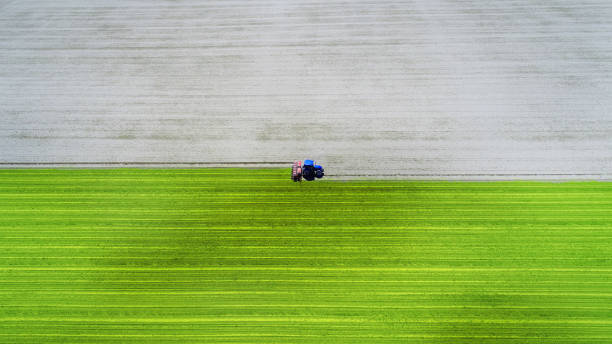 istock Aerial view of a tractor plowing a field 997891732