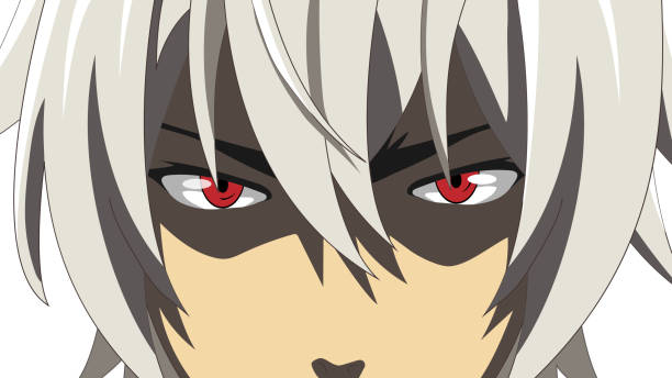 Cartoon Face With Red Eyes On White Background Web Banner For Anime Manga  In Japanese Style Vector Illustration Stock Illustration - Download Image  Now - iStock