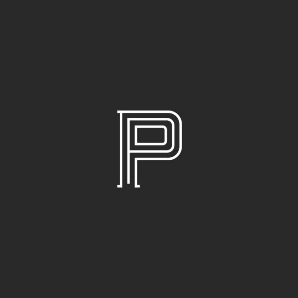 średniowieczny styl p litera ikona monogram logo, cienkie linie proste czarno-białe makiety wizytówki wstępnego emblematu - letter p text calligraphy old fashioned stock illustrations
