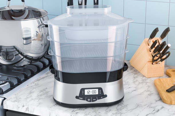 istock Food steamer on the kitchen table. 3D rendering 997927020